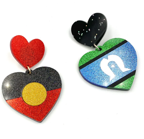Haus of Dizzy - Indigenous Pride Glitter Heart Earrings